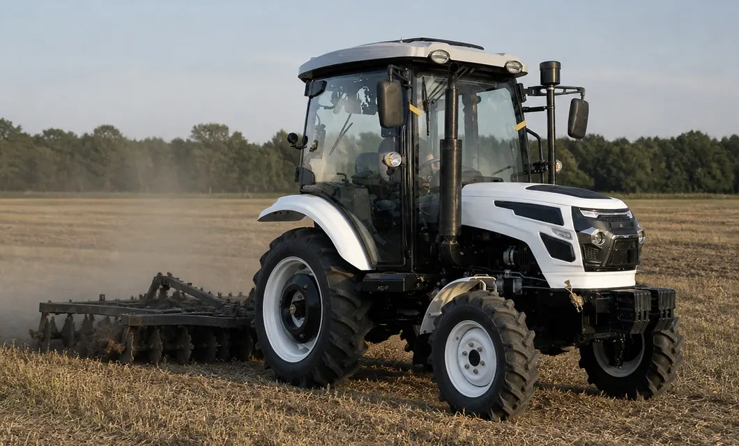 Farm Lane Transit: Muddy Farm Lane Travel. WW-504E is shown in this working setting; confirm implement fit, terrain, route clearance and operating conditions before use.