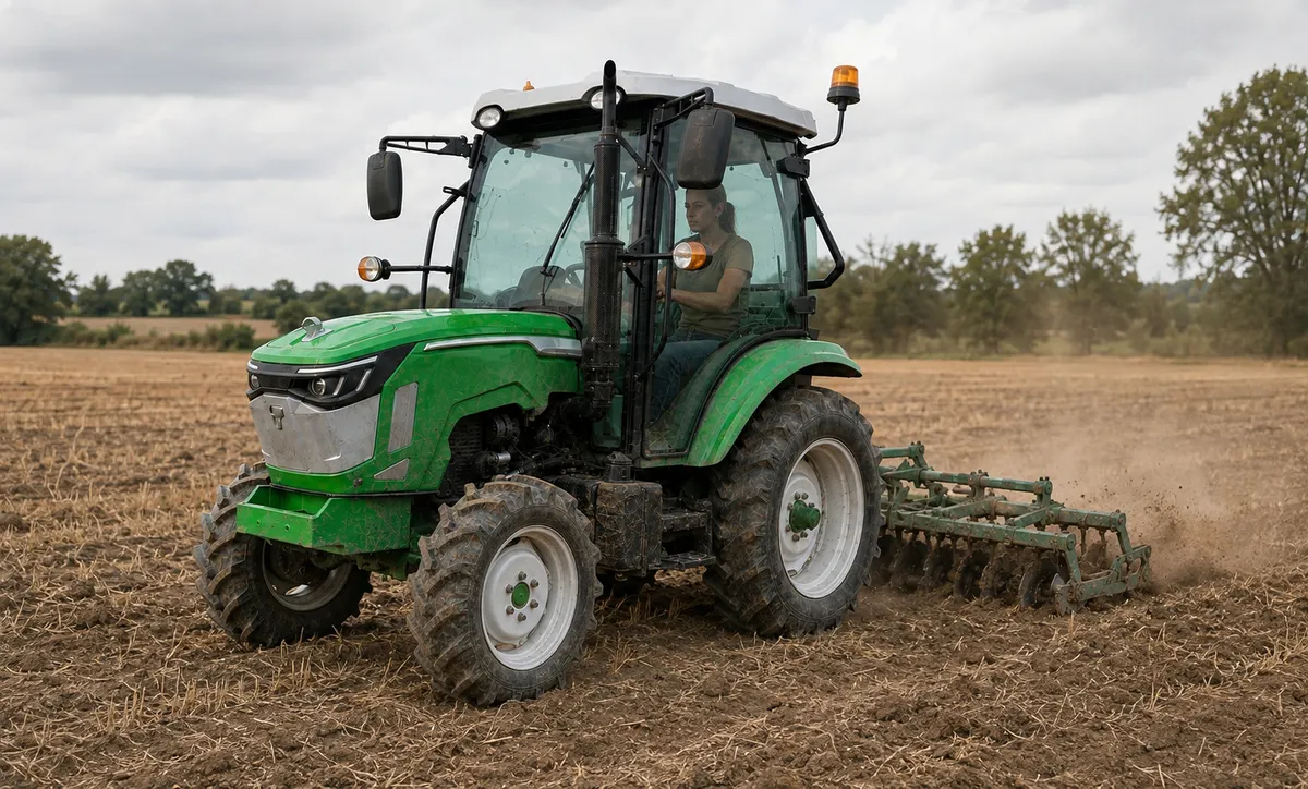 Farm Lane Transit: Reizen over de modderige Farm Lane. WW-504ECV wordt in deze werksituatie weergegeven; controleer vóór gebruik of het uitrustingsstuk past, de terreinomstandigheden, de beschikbare doorrijhoogte en de bedrijfsomstandigheden.