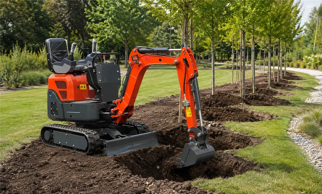 Tree pit preparation in landscaped park