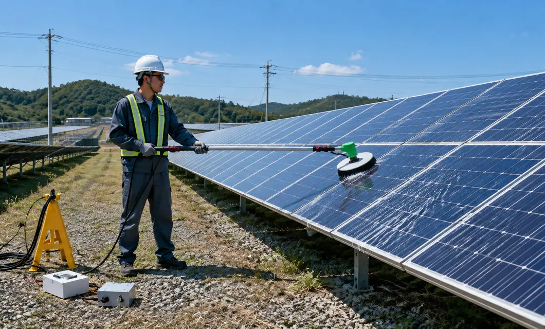 Limpeza de painéis solares em abrigos solares urbanos para estacionamentos