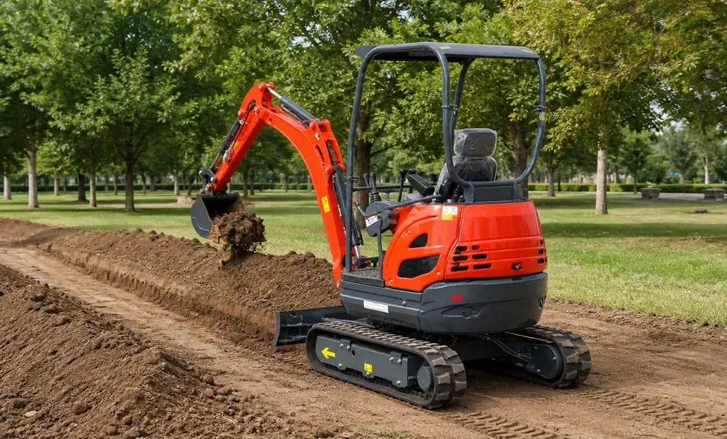Utility trench opened through park ground