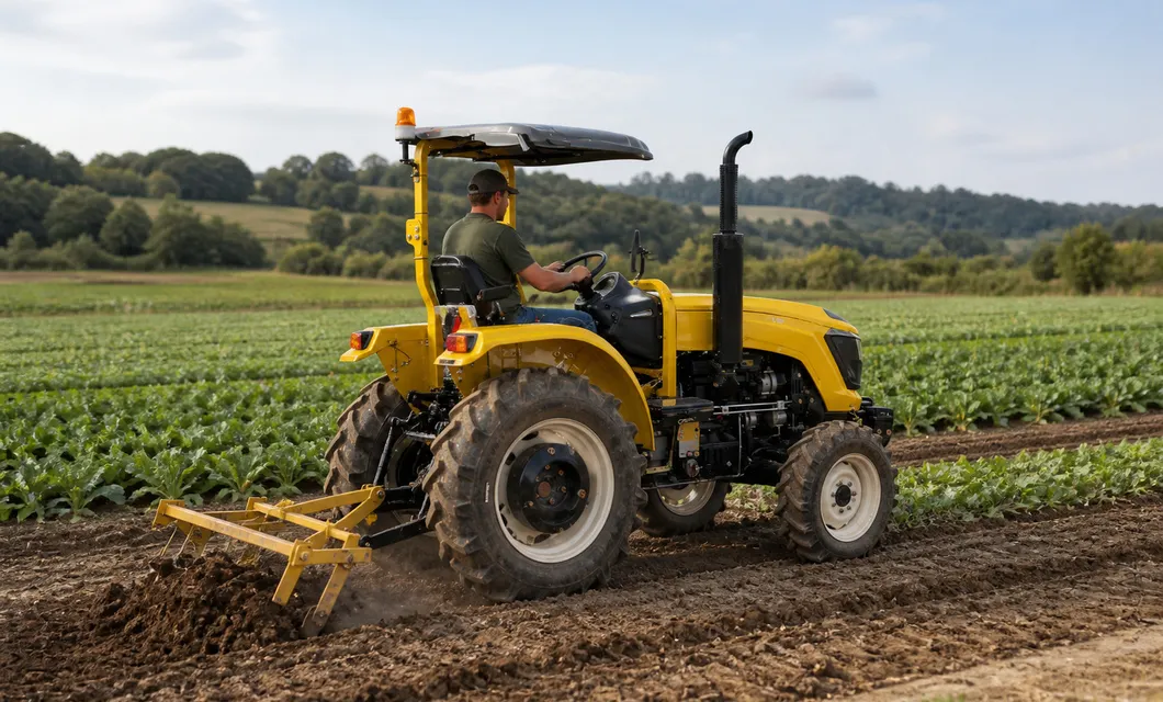 Meadow Edge: Meadow Edge Soil Preparation. 504E is shown in this working setting; confirm implement fit, terrain, route clearance and operating conditions before use.