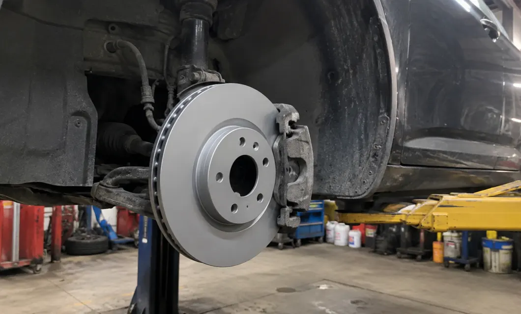 Wheel removed for disc access