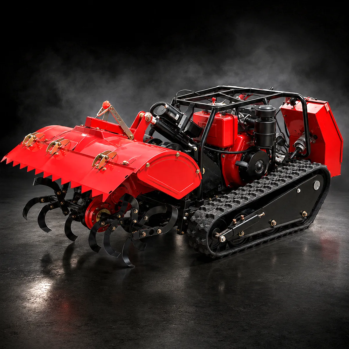 Remote-Controlled Tracked Mulching Micro-Tiller