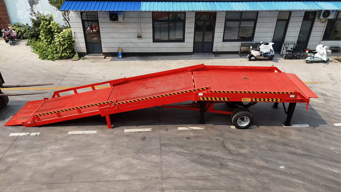 Anti-slip steel grating and hazard rails—reliable forklift load path for safer, faster loading.