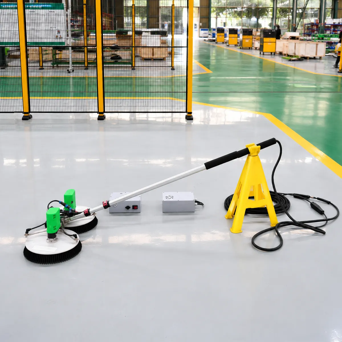 Doppelkopf-Bürsten-Handheld-Photovoltaik-Reinigungs maschine S2-Multi-Winkel-Real-Shot-Bilder-Komplett-Set, linke Seite