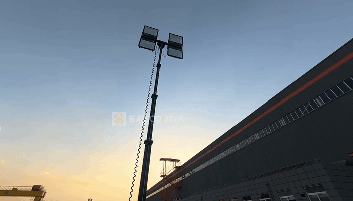 Four 400 W floodlights illuminate in sequence, delivering 1600 W total lighting power to establish an elevated light source for evening and night work